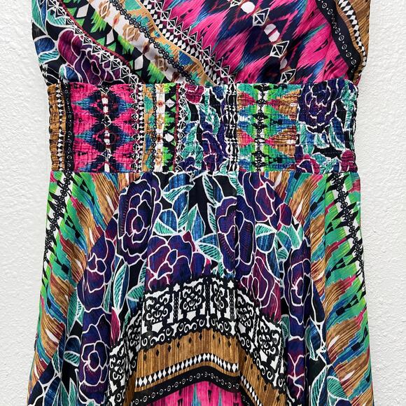 Rabbit Vintage Handkerchief Dress Womens 6 Empire Smocked Waist Artsy Festival - Picture 10 of 15